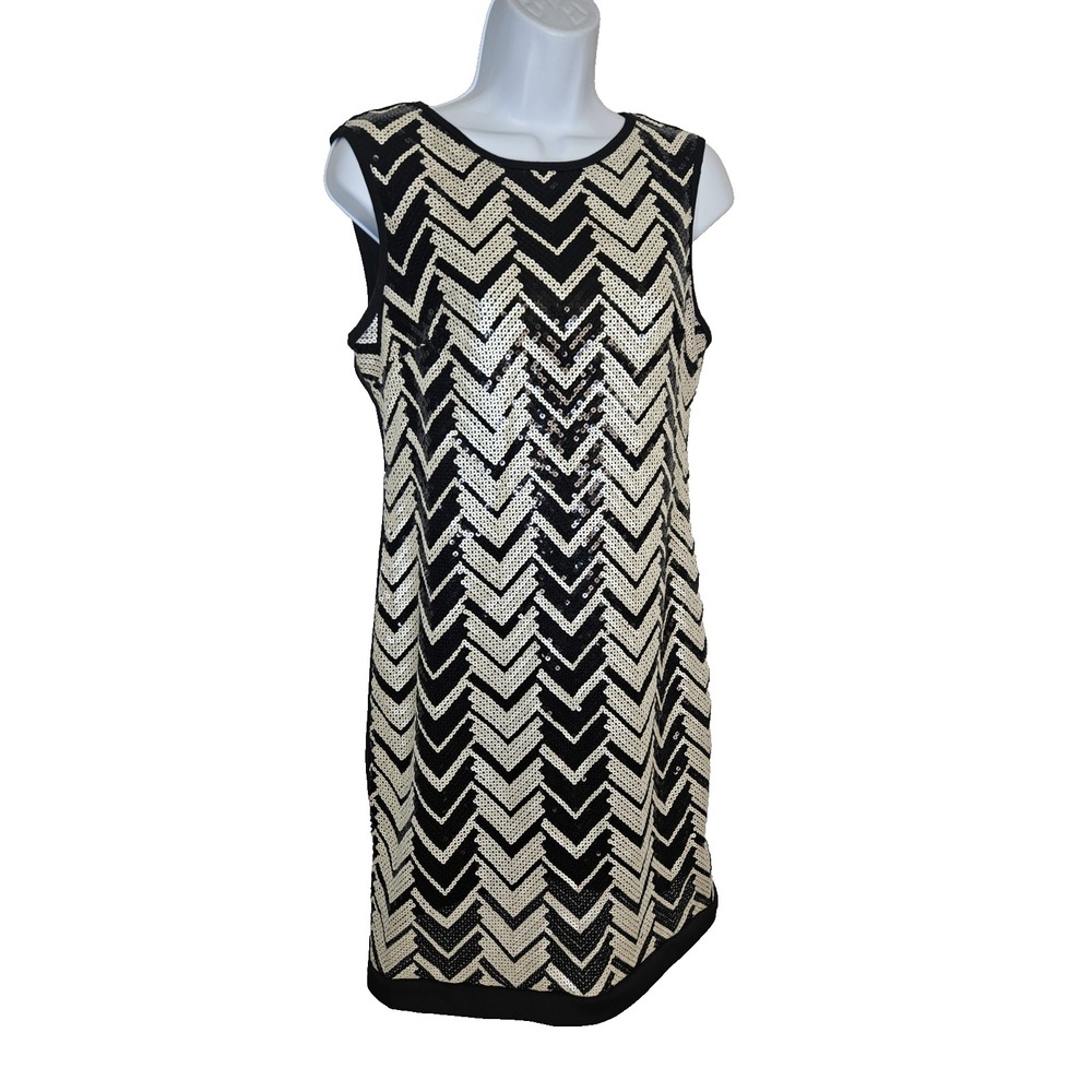 GS Collection Black Gold Sequin Chevron Sleeveless Sheath Dress Size‎ 8P
